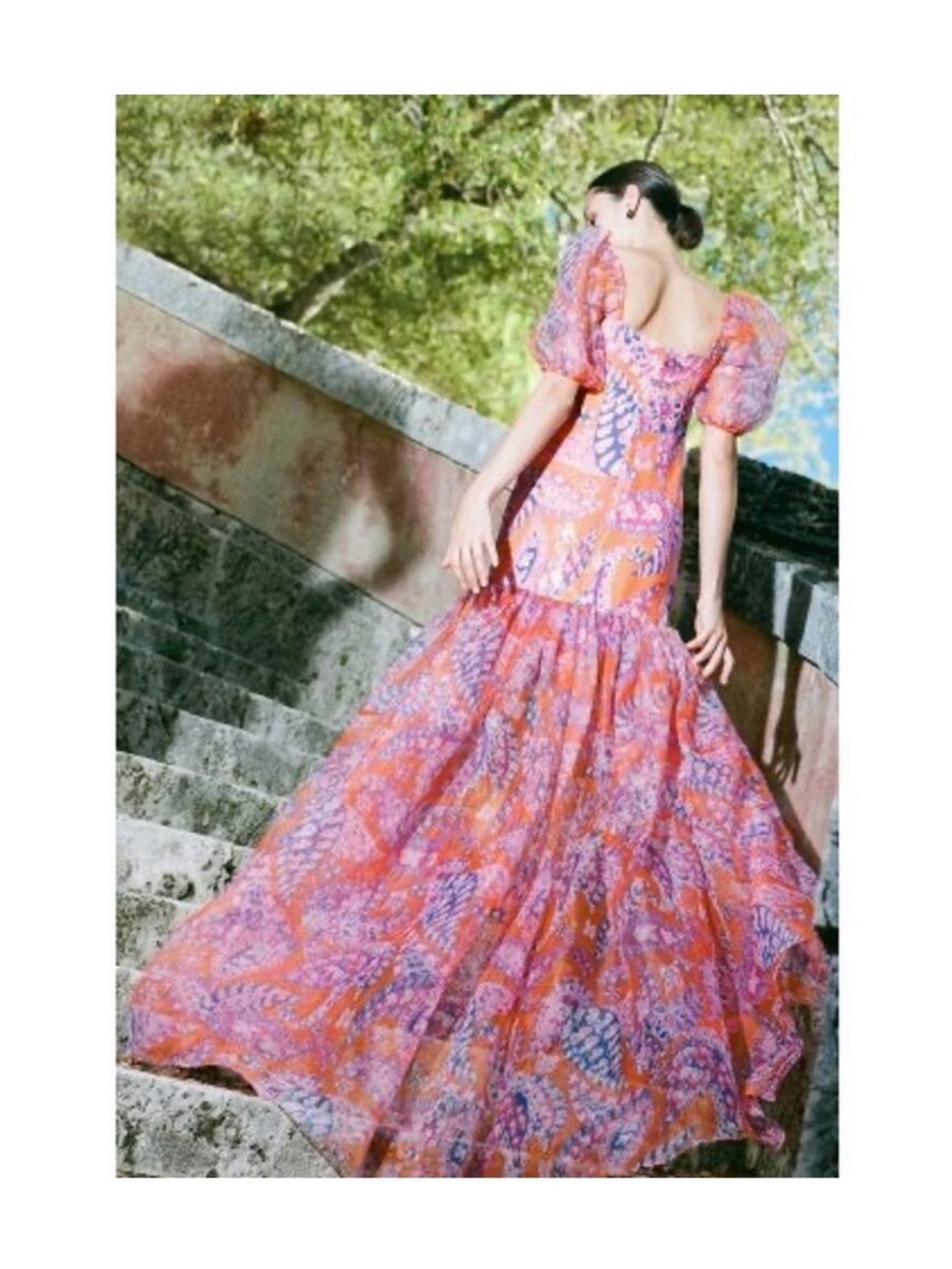 STAUD Floral Puff-Sleeve Maxi Dress in Pink and Orange